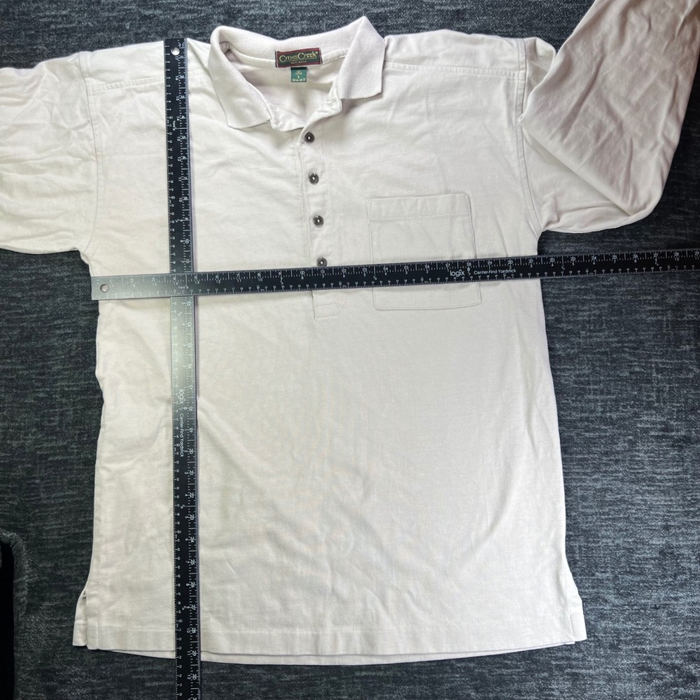 Cross Creek Polo Shirt Mens L Tan Long Sleeve Cotton Pique Pocket Vintage USA - Picture 3 of 7